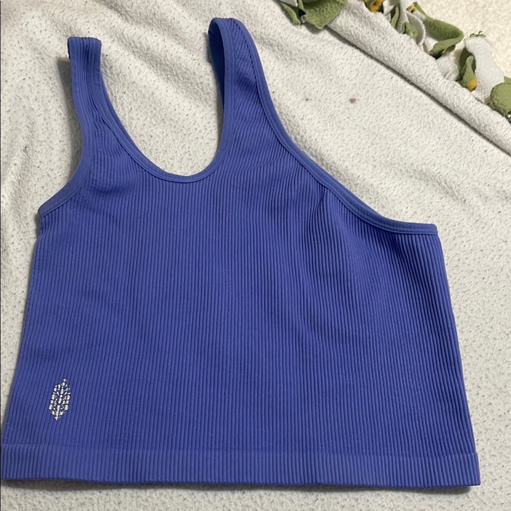 Free People Blue Ribbed Crop Top
